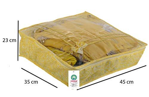 JaipurCrafts 3 Pieces Flowers Print Non Woven Saree Cover Set, Gold(45 x 35 x 23 cm)