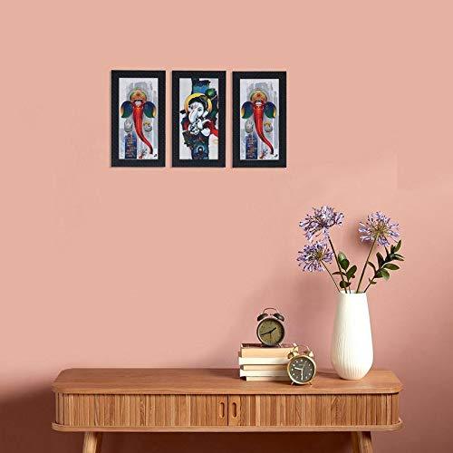 JaipurCrafts Lord Ganesha Set of 3 Large Framed UV Digital Reprint Painting (Wood, Synthetic, 33 cm x 61 cm)
