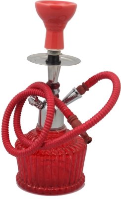 JaipurCrafts Decorative Premium QT 15 inch Glass, Iron Hookah- Red