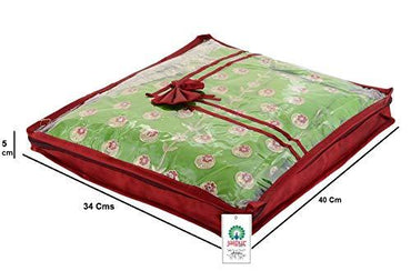 JaipurCrafts 1 Pcs Satin Fabric Saree Cover, 3 Sarees, Gift Set, Maroon