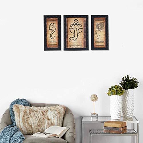 JaipurCrafts Lord Ganesha Set of 3 Large Framed UV Digital Reprint Painting (Wood, Synthetic, 36 cm x 61 cm)