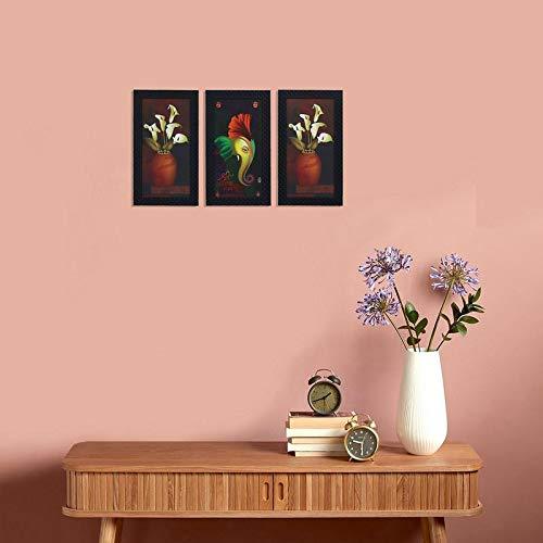 JaipurCrafts Lord Ganesha Set of 3 Large Framed UV Digital Reprint Painting (Wood, Synthetic, 33 cm x 61 cm)