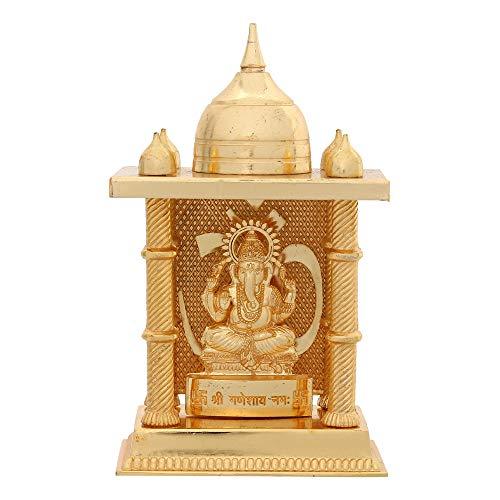 JaipurCrafts Metal Gold Plated Ganesha Decorative Temple Figurine Lord Ganpati Lakshmi Statue Good Luck Spiritual Pooja Gifts Idols(Size 6 x 3.60 Inches, Medium)