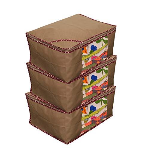 JaipurCrafts 3 Pieces Non Woven Saree Cover Set, Beige (45 x 35 x 22 cm)