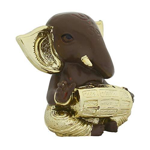 Webelkart Gold Plated Lord Ganesha for Car Dashboard Statue Ganpati Figurine God of Luck & Success Diwali Gifts Home Decor (Size: 3.00 x 2.50 inches)