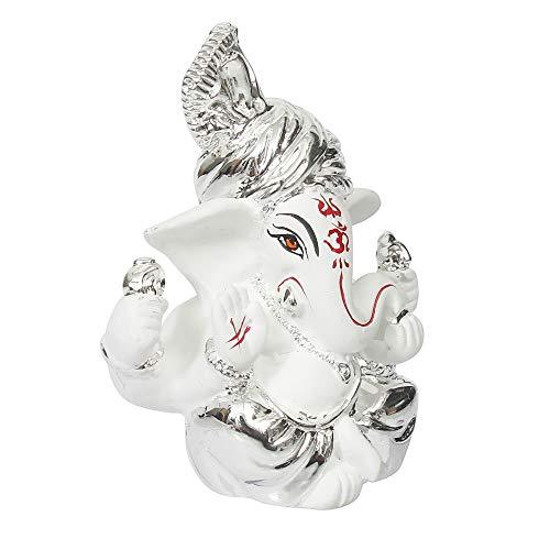 Webelkart Silver Plated Lord Ganesha for Car Dashboard Statue Ganpati Figurine God of Luck & Success Diwali Gifts Home Decor (Size: 7.36 x 3.50 x 6.00 cm)