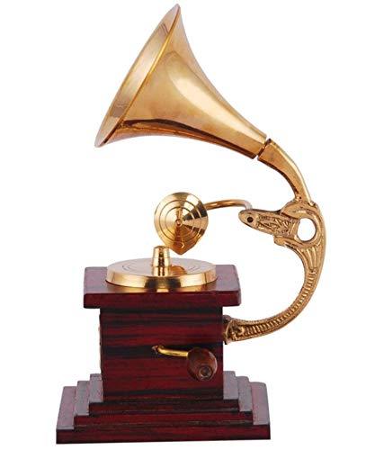 JaipurCrafts Sparkle Square Glossy Brass Gramophone Showpiece - 17 cm (Brass, Brown, Gold)