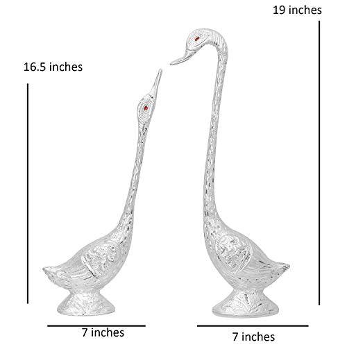 JaipurCrafts Pair of Kissing Duck Showpiece| White Metal Silver Plated Pair of Swan Statue Showpiece| Handicraft Animal Figure Antique Gift Items-Big Size (Silver- 19 in)