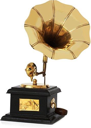 JaipurCrafts Sparkle Square Gramophone Showpiece - 23 cm (Brass, Brown, Gold)