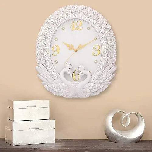 JaipurCrafts Plastic Peacock Diamond Wall Clock (White_34 x 38 cm)