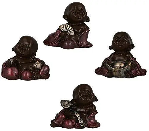 JaipurCrafts Set of 4 Cute Child Monk Showpiece - 10.5 cm (Polyresin, Pink, Brown, Silver)- for Home Decor| Office Decor| Valentines Day Gifts | Diwali Decor| Vaastu Decor| Fengshui