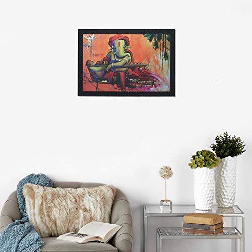 JaipurCrafts Lord Ganesha Large Framed UV Digital Reprint Painting (Wood, Synthetic, 36 cm x 51 cm)
