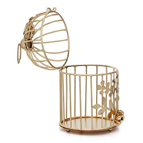Webelkart Gold Colour Metal Iron Bird Cage Tea Light Holder with Flower Vine