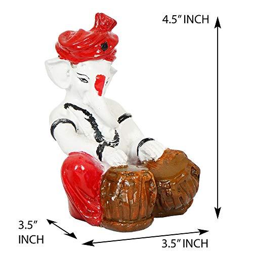 Webelkart Polyresin Lord Ganesha Musician Showpiece, 4.50 IN, Red, Multicolour, 3 Piece