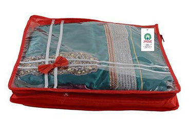 JaipurCrafts 6 Pcs Non Woven Fabric Saree Cover, 3 Sarees, Gift Set, Maroon