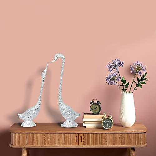 JaipurCrafts Pair of Kissing Duck Showpiece| White Metal Silver Plated Pair of Swan Statue Showpiece| Handicraft Animal Figure Antique Gift Items-Big Size (Silver- 19 in)