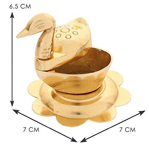 JaipurCrafts Zinc Roli-Chandan, Chawal-Akshat-Haldi -Kumkum Box with Loving Bird Duck Pair Chopda Showpiece for Pooja Purpose (6.50 cm, Gold)