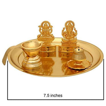 Jaipurcrafts Pooja Metal Thali Set With Laxmi And Ganesha Idol For Diwali Pooja