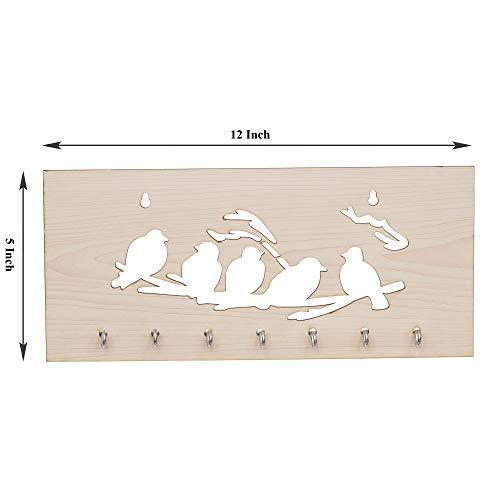 JaipurCrafts 5-Birds Wooden Key Holder (29 cm x 13.5 cm x 0.4 cm, Beige)- 7 Hooks