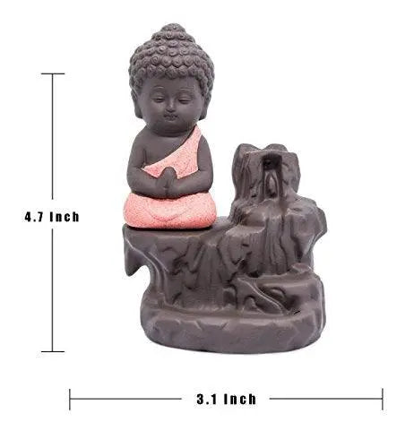 JaipurCrafts WebelKart Buddha Smoke Fountain |Buddha Incense Burner | Meditating Monk Buddha Smoke Backflow Cone Incense Holder Decorative Showpiece |Buddha Idol | Buddha Fountain |Buddha Statue (Orange) With Free 10 Back flow Incense Cones