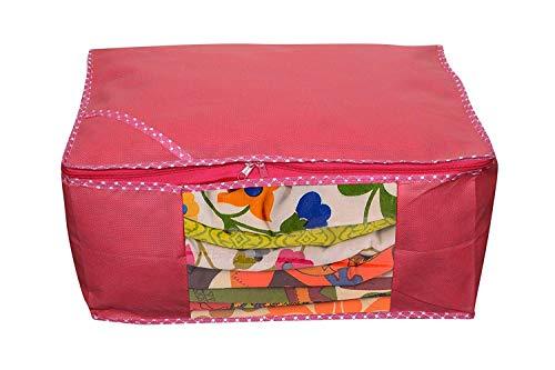 JaipurCrafts Non Woven Saree Cover Set/Wardrobe Organizer/Storage Bag, (45 x 35 x 22 cm)-Pack of 2 (Non Woven-Pink)