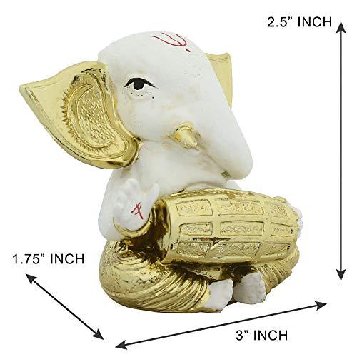 Webelkart Gold Plated Lord Ganesha Musician for Car Dashboard Statue Ganpati Figurine God of Luck & Success Diwali Gifts Home Decor (Size: 3.00 x 2.50 inches)