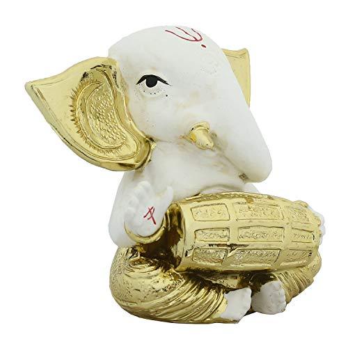 Webelkart Gold Plated Lord Ganesha Musician for Car Dashboard Statue Ganpati Figurine God of Luck & Success Diwali Gifts Home Decor (Size: 3.00 x 2.50 inches)