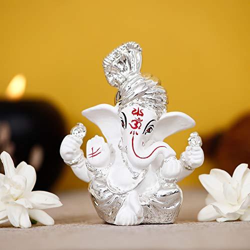 Webelkart Silver Plated Lord Ganesha for Car Dashboard Statue Ganpati Figurine God of Luck & Success Diwali Gifts Home Decor (Size: 7.36 x 3.50 x 6.00 cm)