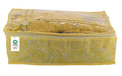 JaipurCrafts 3 Pieces Flowers Print Non Woven Saree Cover Set, Gold(45 x 35 x 23 cm)