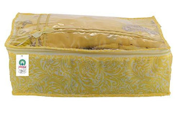 JaipurCrafts 3 Pieces Flowers Print Non Woven Saree Cover Set, Gold(45 x 35 x 23 cm)