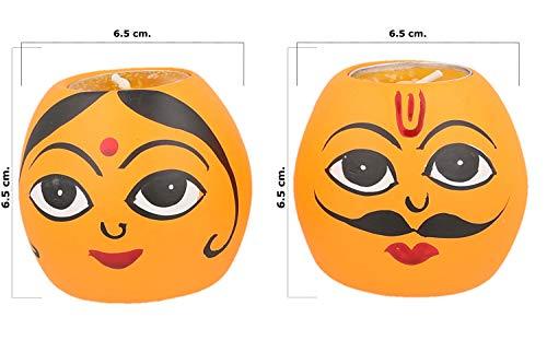 JaipurCrafts Multicolor Colors Wooden Rajasthani King and Queen Bisque T Light Holder Votive Set