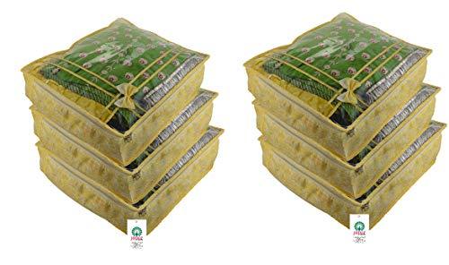 JaipurCrafts 6 Pieces Flower Print Non Woven Saree Cover Set, Gold (45 x 35 x 16 cm)