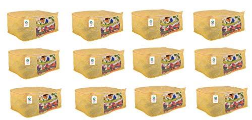 JaipurCrafts 12 Pieces Golden Print Premium Non Woven Saree Cover Set, Gold (40 x 30 x 20 cm)