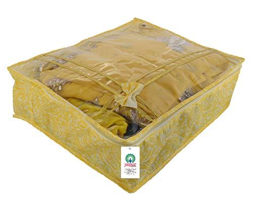 JaipurCrafts 6 Pieces Flower Print Non Woven Saree Cover Set, Gold (45 x 35 x 23 cm)