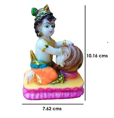 JaipurCrafts Bal Gopal with Makhan Matki(Small) Showpiece - 10.16 cm (Polyresin, Multicolor)