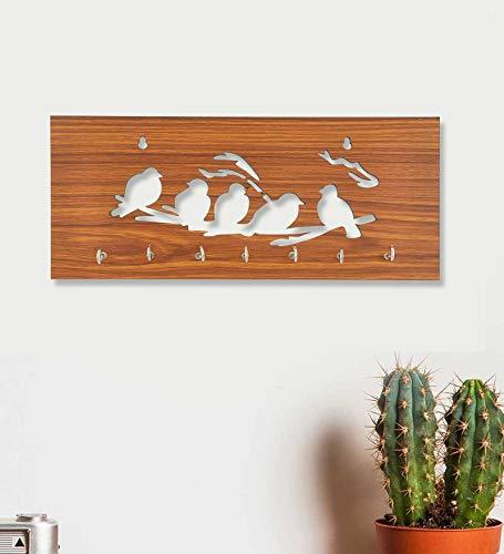 JaipurCrafts 5-Birds Wooden Key Holder (29 cm x 13.5 cm x 0.4 cm, Brown)- 7 Hooks