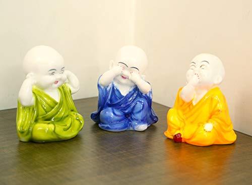 JaipurCrafts Set of 3 Cute Child Monk Showpiece - 10.16 cm (Polyresin, Multi)- for Home Decor| Office Decor| Valentines Day Gifts | Diwali Decor| Vaastu Decor| Fengshui