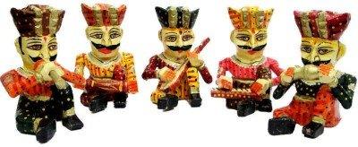 JaipurCrafts Wood Rajasthani Musician Showpiece, Standard, Multicolour, 5 Piece