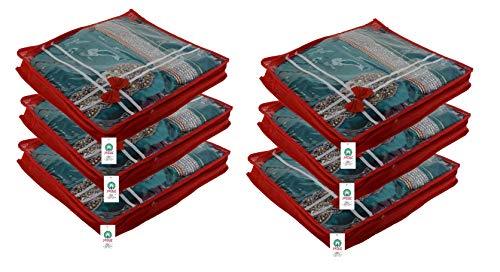 JaipurCrafts 6 Pcs Non Woven Fabric Saree Cover, 3 Sarees, Gift Set, Maroon
