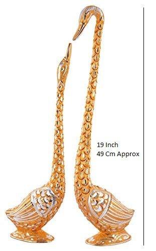 JaipurCrafts Aluminium Pair Of Kissing Duck Showpiece, 19 IN, Golden, 1 Piece