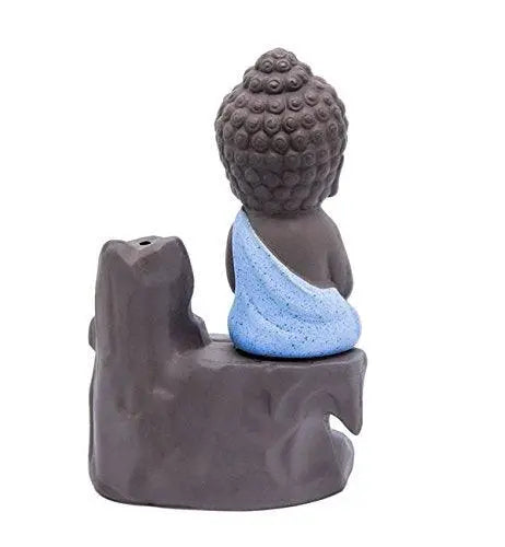 JaipurCrafts Maditating Monk Buddha Smoke Back flow Cone Incense Holder| Decorative Showpiece- with 6 free Smoke Back flow Scented Cone Incenses