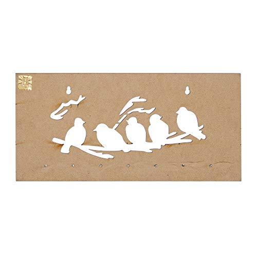 JaipurCrafts 5-Birds Wooden Key Holder (29 cm x 13.5 cm x 0.4 cm, Beige)- 7 Hooks