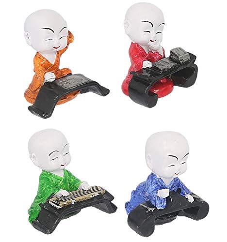 JaipurCrafts Set of 4 Cute Musical Group Child Monk Showpiece - 7.62 cm (Polyresin, Multi)- for Home Decor| Office Decor| Valentines Day Gifts | Diwali Decor| Vaastu Decor| Fengshui