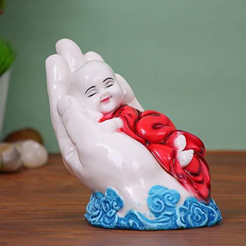 Webelkart Premium Cute Child Monk Sleeping on Palm Showpiece - 12 cm (Polyresin, Multi)- for Home Decor| Office Decor| Valentines Day Gifts | Diwali Decor| Vaastu Decor| Fengshui