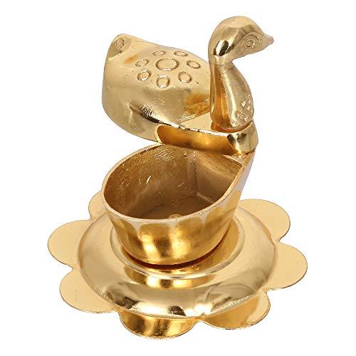 JaipurCrafts Zinc Roli-Chandan, Chawal-Akshat-Haldi -Kumkum Box with Loving Bird Duck Pair Chopda Showpiece for Pooja Purpose (6.50 cm, Gold)