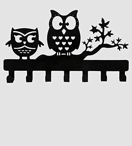 JaipurCrafts Owl Duo Metal Key Holder with 7 Hooks (Black, 10.6 X 6.1 X 0.8 Inch)