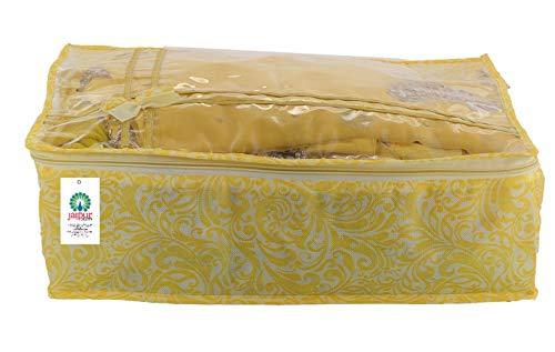 JaipurCrafts 12 Pieces Flowers Print Non Woven Saree Cover Set, Gold (45 x 35 x 23 cm)