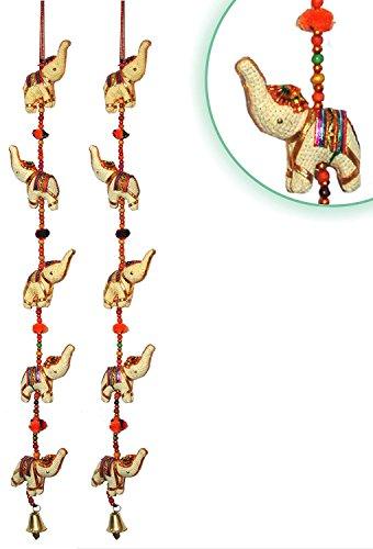 JaipurCrafts Handcrafted Rajasthani Colored Bells Design Wall Hanging Decorative Showpiece - 39 Inch (Wood)- Pack of 2