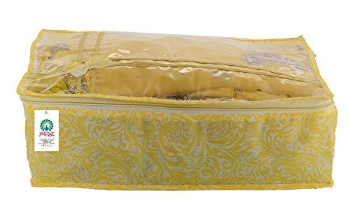 JaipurCrafts 6 Pieces Flower Print Non Woven Saree Cover Set, Gold (45 x 35 x 23 cm)