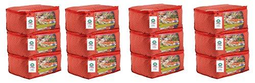 JaipurCrafts 12 Pieces Quilted Polka Dots Cotton Saree Cover Set, Red (45 x 30 x 20 cm)
